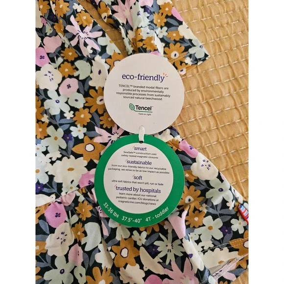 Magnetic Me Finchley 4T Toddler Neck Ruffle Long Sleeve Dress Floral Modal NWT - Picture 4 of 7